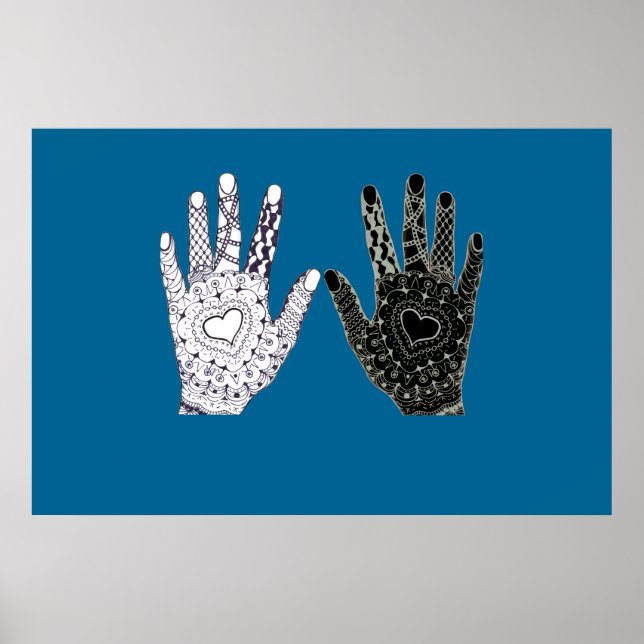 Póster Manos de amistad negras y blancas (Frente)