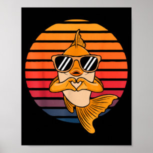 Póster Manos de corazón divertido pez dorado retro amante