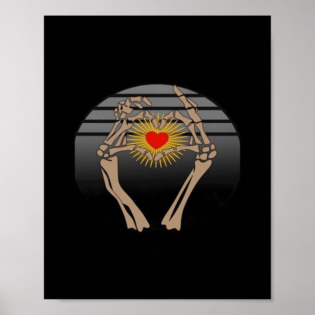 Póster Manos de esqueleto haciendo un clásico del corazón (Frente)