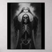 Manos de esqueleto signo de corazón cara espantosa