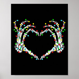 Póster Manos de esqueleto signo de corazón luz Navidad di