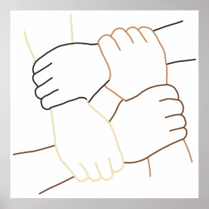 Póster Manos de mano multirracial, un amor incluido moder