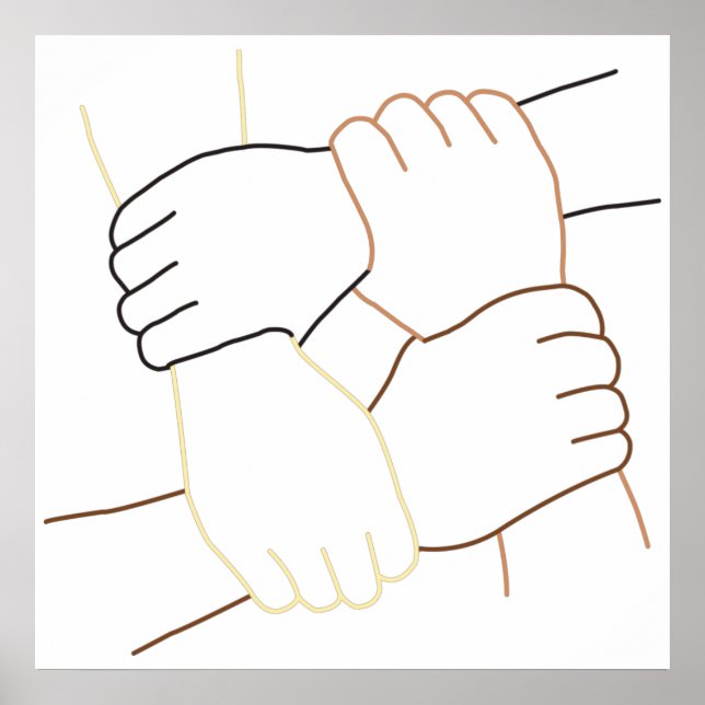 Póster Manos de mano multirracial, un amor incluido moder (Frente)