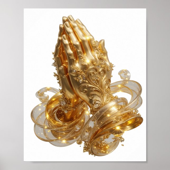 Póster Manos de oración de oro genial (Frente)