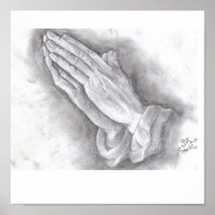 Póster manos de rogación dibujadas carta blanca