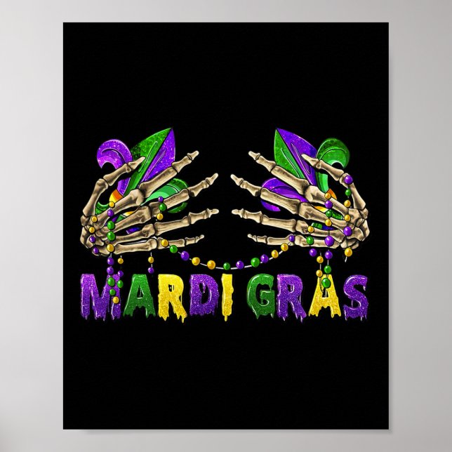 Póster Manos divertidas del esqueleto del Mardi Gras (Frente)