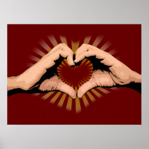 Póster Manos en forma de corazón, diseño de amor