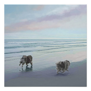 Póster Manos en la pintura de perro en la costa