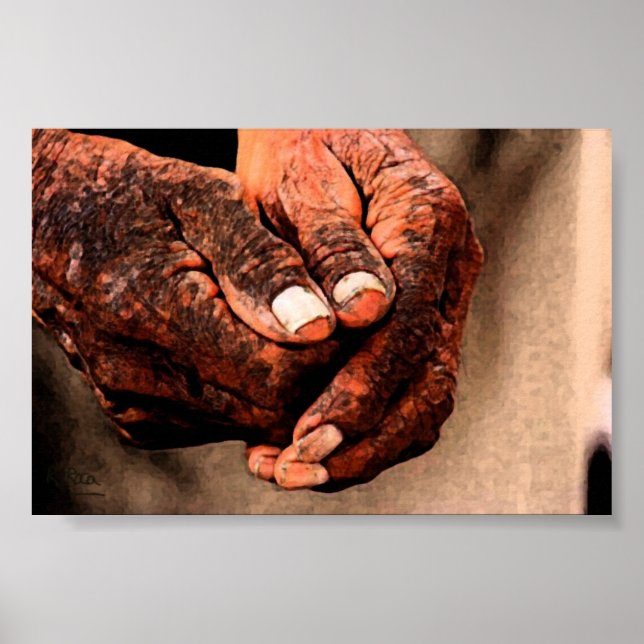 Póster Manos envej ecidas Original Indian Ink Atwork Impr (Frente)