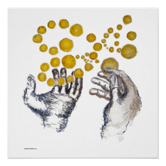 Póster Manos Extendidas con Globos Dorados