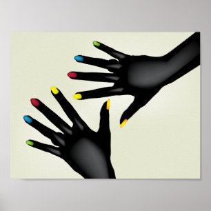 Póster Manos negras con Poster de uñas pintadas