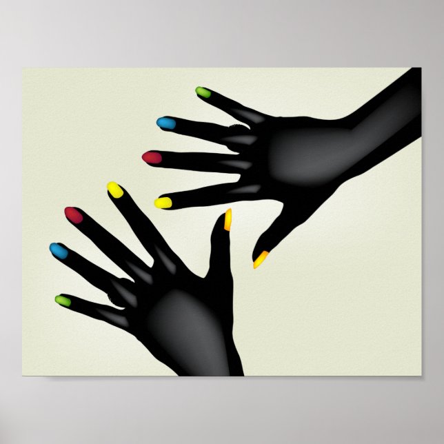 Póster Manos negras con Poster de uñas pintadas (Frente)
