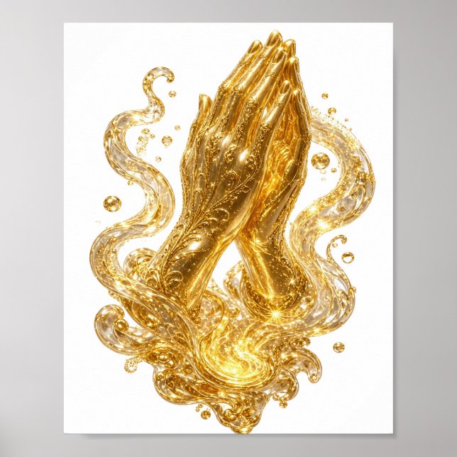 Póster Manos ORANDO de oro Preciosas (Frente)