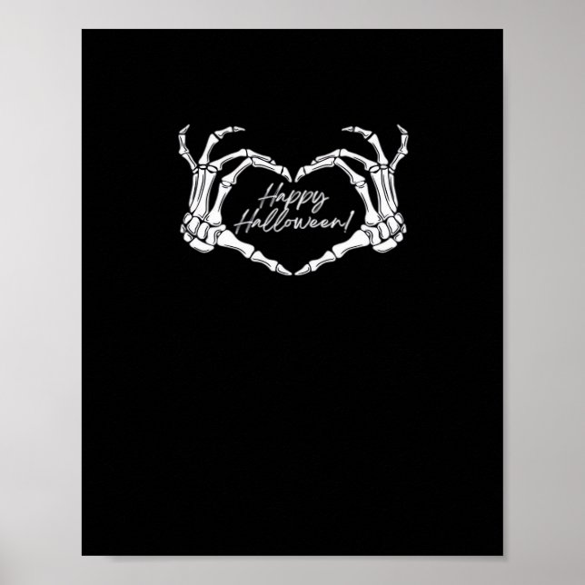 Póster Manos Skeleton Heart, Skeleton Feliz Halloween, Ja (Frente)