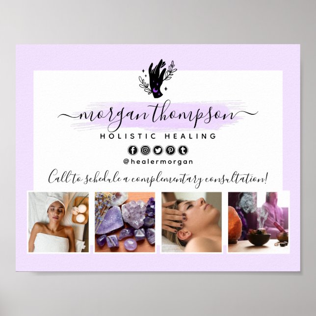 Póster Manos y Fase Lunar Salón de Masajes Marketing (Frente)