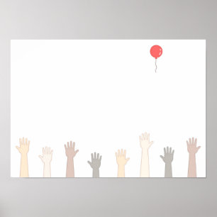 Póster Manos y un globo rojo.
