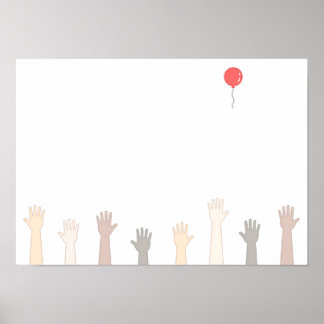 Póster Manos y un globo rojo.
