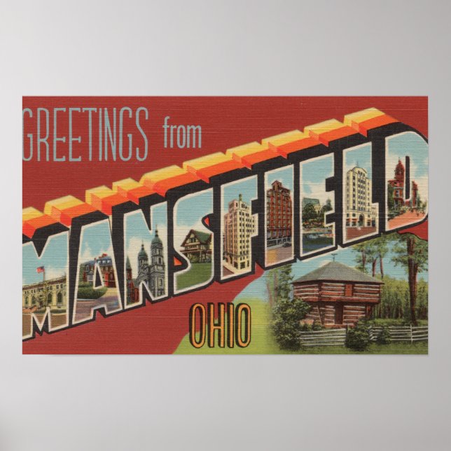 Póster Mansfield, Ohio - Escenas de letras grandes (Frente)