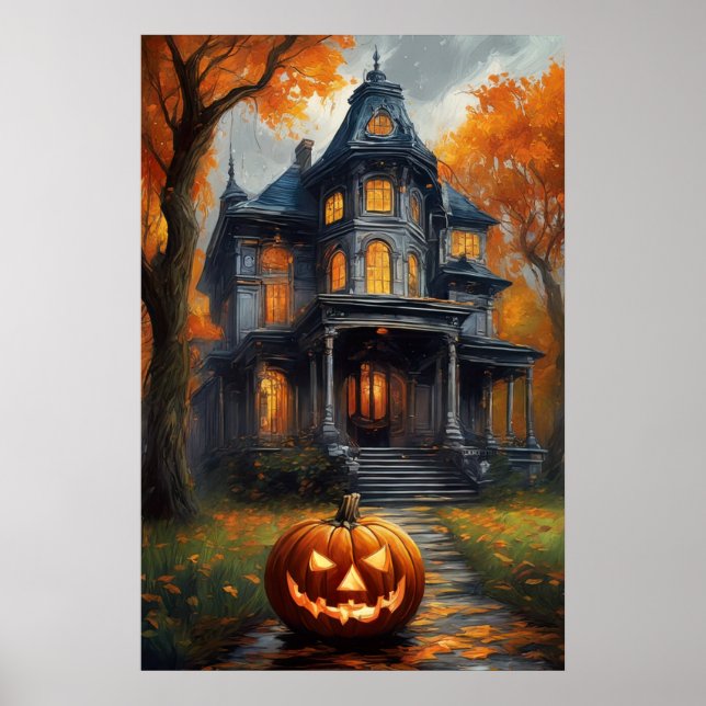 Póster Mansión de Halloween de fantasía (Frente)