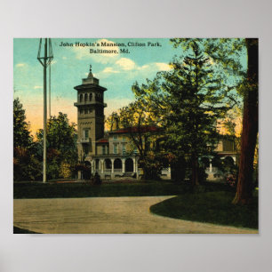 Póster Mansión de John Hopkin, Baltimore, Maryland Vintag