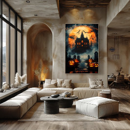 Póster Mansión Embrujada de Halloween con Jack-O'-Lantern