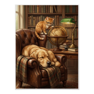 Póster Manta de estudio de perro y gato de biblioteca vin