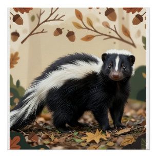 Póster Manta de felpa con zorrillo lindo en hojas de otoñ