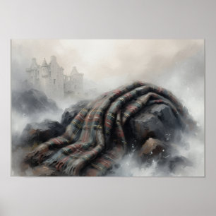 Póster Manta de Tartán Paisaje Brumoso del Castillo Escoc