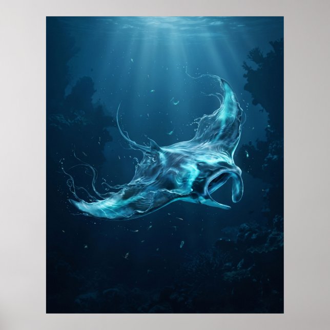 Póster Manta Raya Abismo Azul Profundo (Frente)