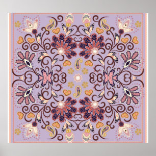 Póster Manteles florales indios: adorable patrón pastel