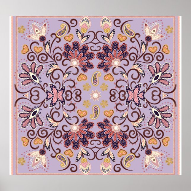 Póster Manteles florales indios: adorable patrón pastel (Frente)