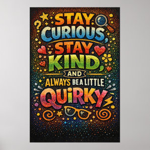 Póster Mantén Curiosa Amable Extraña Tipografía Retro