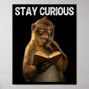 Póster Mantén curioso mono divertido ratón de biblioteca