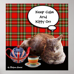PÓSTER "MANTÉN LA CALMA Y GATITO ENCIMA",TARTÁN ROJO,FIES