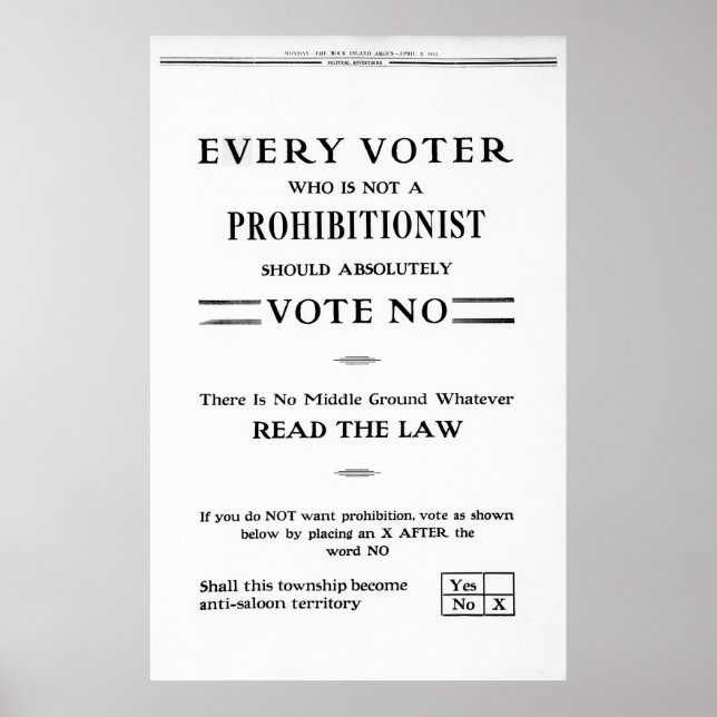 PÓSTER MANTENER A SALOONES ABIERTOS EN VOTACIÓN 1916 (Frente)