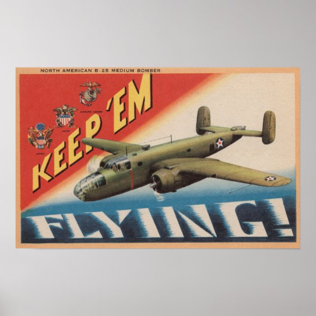 Póster Mantener Bomba Mediana 'Em Flying/B-25 (Avión) (Frente)