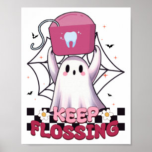 Póster Mantener Halloween de Higiene Dental Ghost Groovy