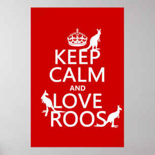 Póster Mantener la calma y el amor en los roos (canguros)