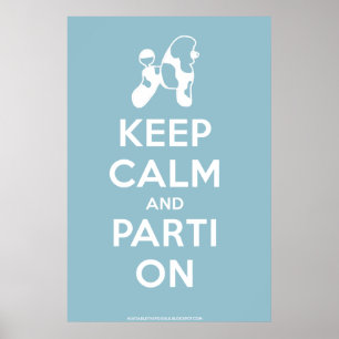 Póster Mantener la calma y el partido en el Poster (azul 