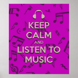 Póster mantener la calma y escuchar al poster musical