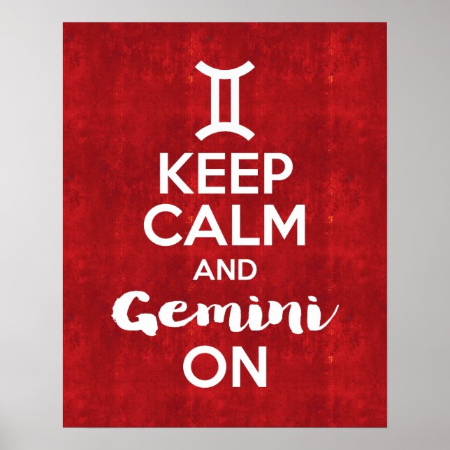Póster Mantener la calma y Gemini en la cosecha roja de l (Frente)