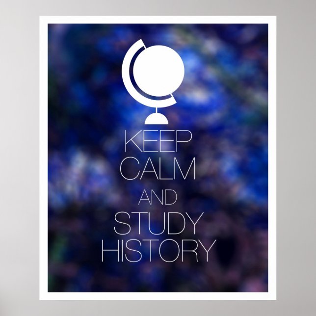 Póster Mantener la calma y la historia del estudio (Frente)