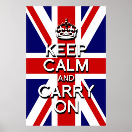 Póster mantener la calma y llevar la bandera de Union Jac