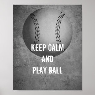 Póster mantener la cita tranquila poster béisbol gris y b