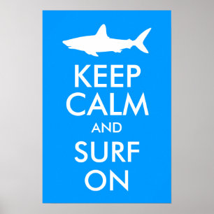 Póster Mantenga la calma y el surf en
