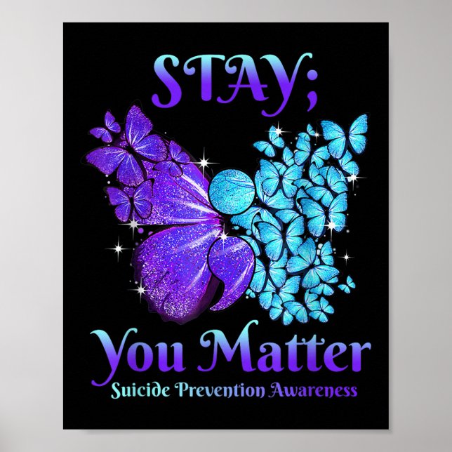 Póster Manténganse mariposa Semicolón Conciencia Suicida (Frente)
