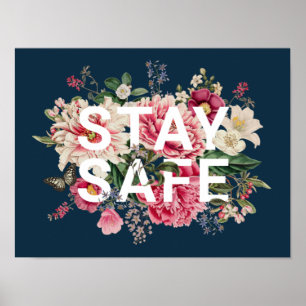 Póster Manténgase a salvo la tipografía floral vintage