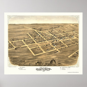 Póster Manteno, mapa panorámico IL - 1869