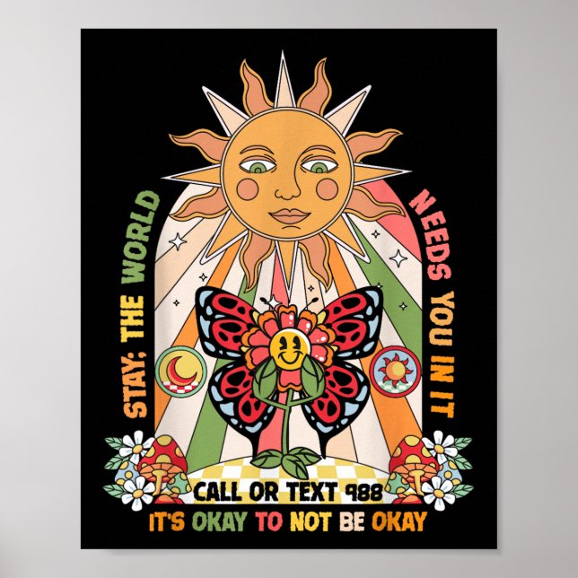 Póster Mantente en el mundo necesita que llame al 988 Sui (Frente)