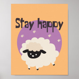 Póster Mantente feliz Kawaii lindo divertido carnero blan